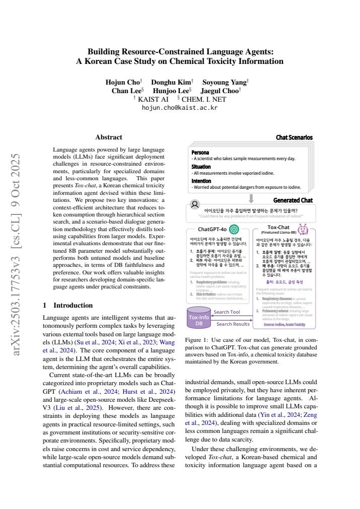 EMNLP 2025 Industry Track paper with KAIST AI: Tox-chat, a Korean toxicity-information language agent